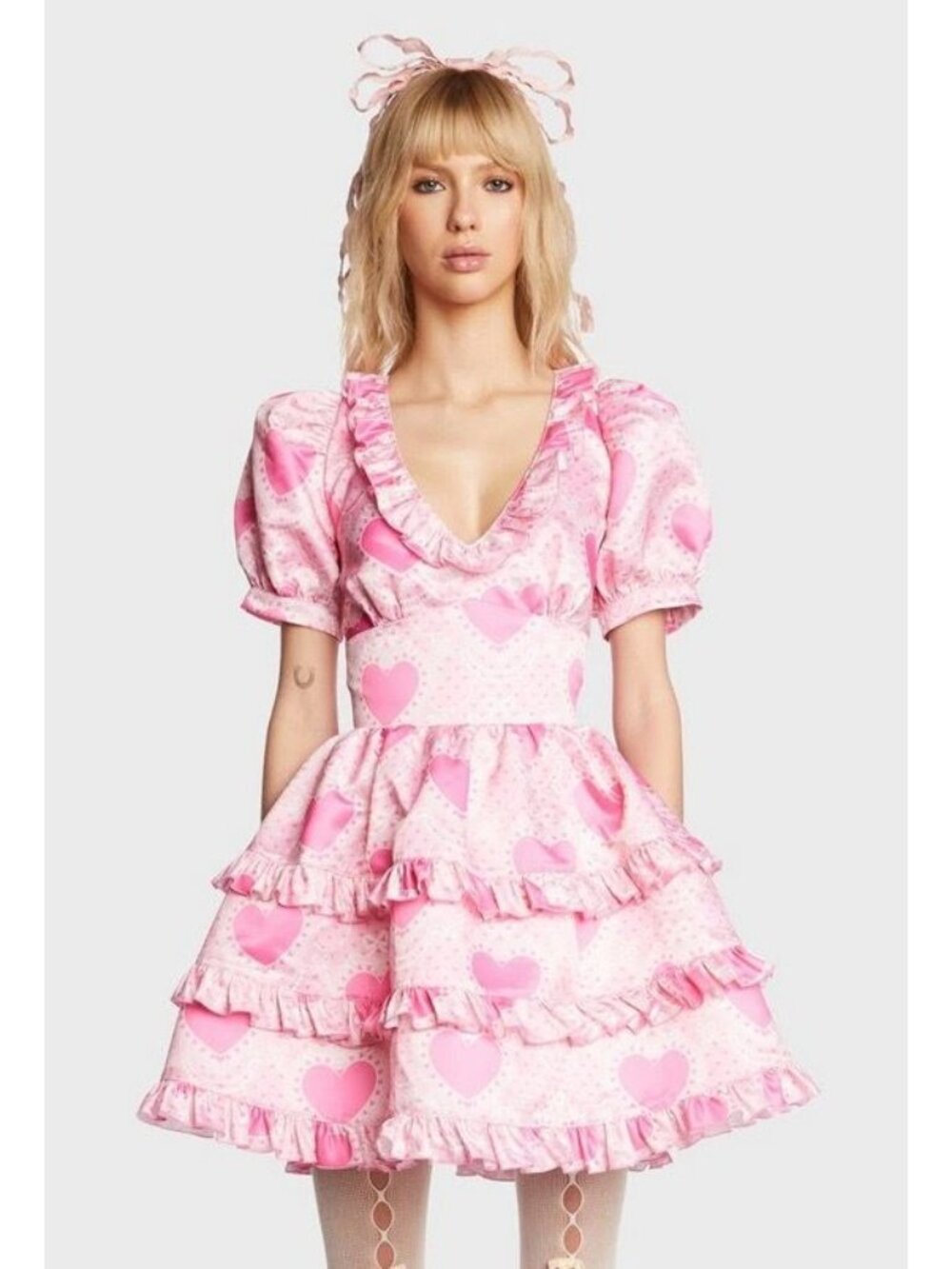 Sugar Thrillz Lots Of Love Babydoll Dress Pink Hearts Halloween size L Size 8